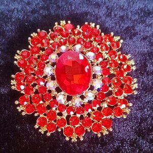 Lovely Red Rhinestone Brooch